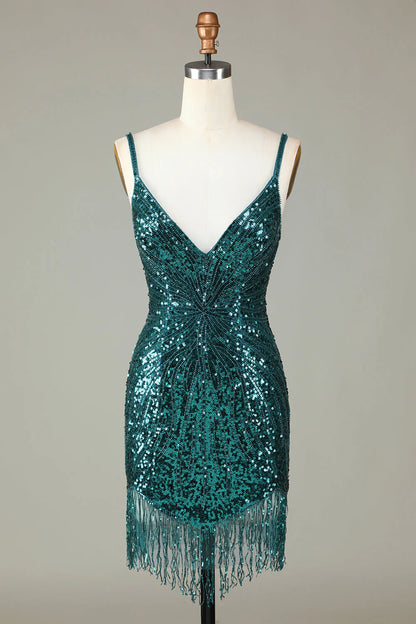 Amzcw Sparkly Peacock Blue Bodycon Lace-Up Back Short Homecoming Dress with Beading