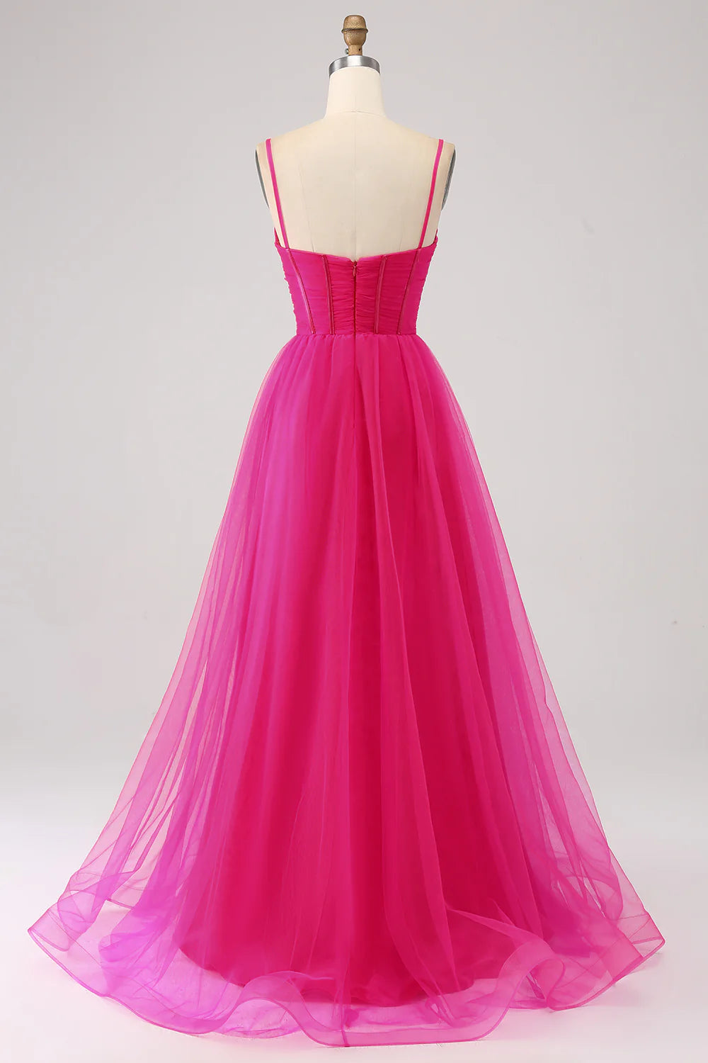 Amzcw A-Line Spaghetti Straps Long Corset Fuchsia Prom Dress with Slit prom dresses shops