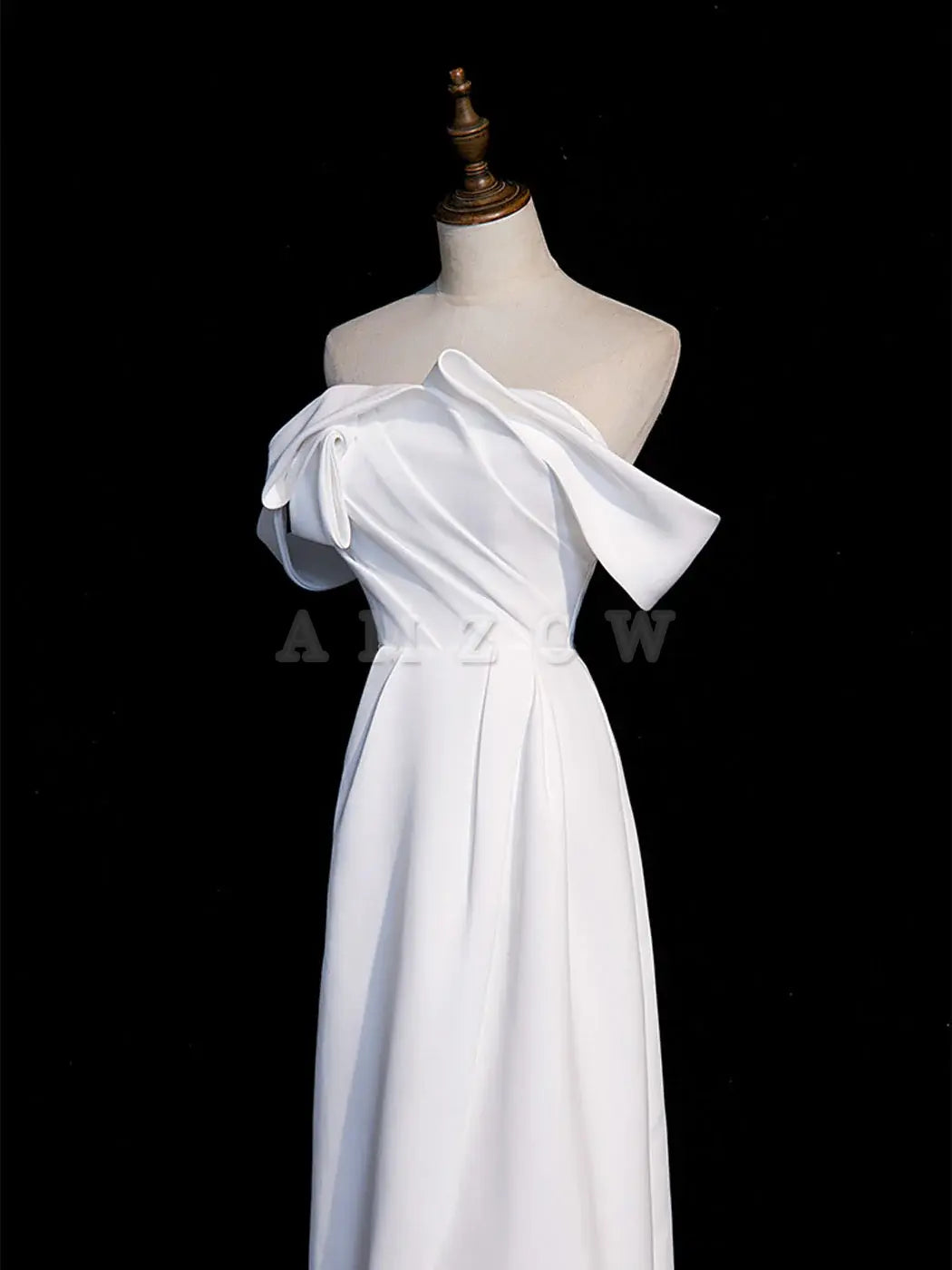 Amzcw White off shoulder satin long prom dress white long formal dress prom dress in store