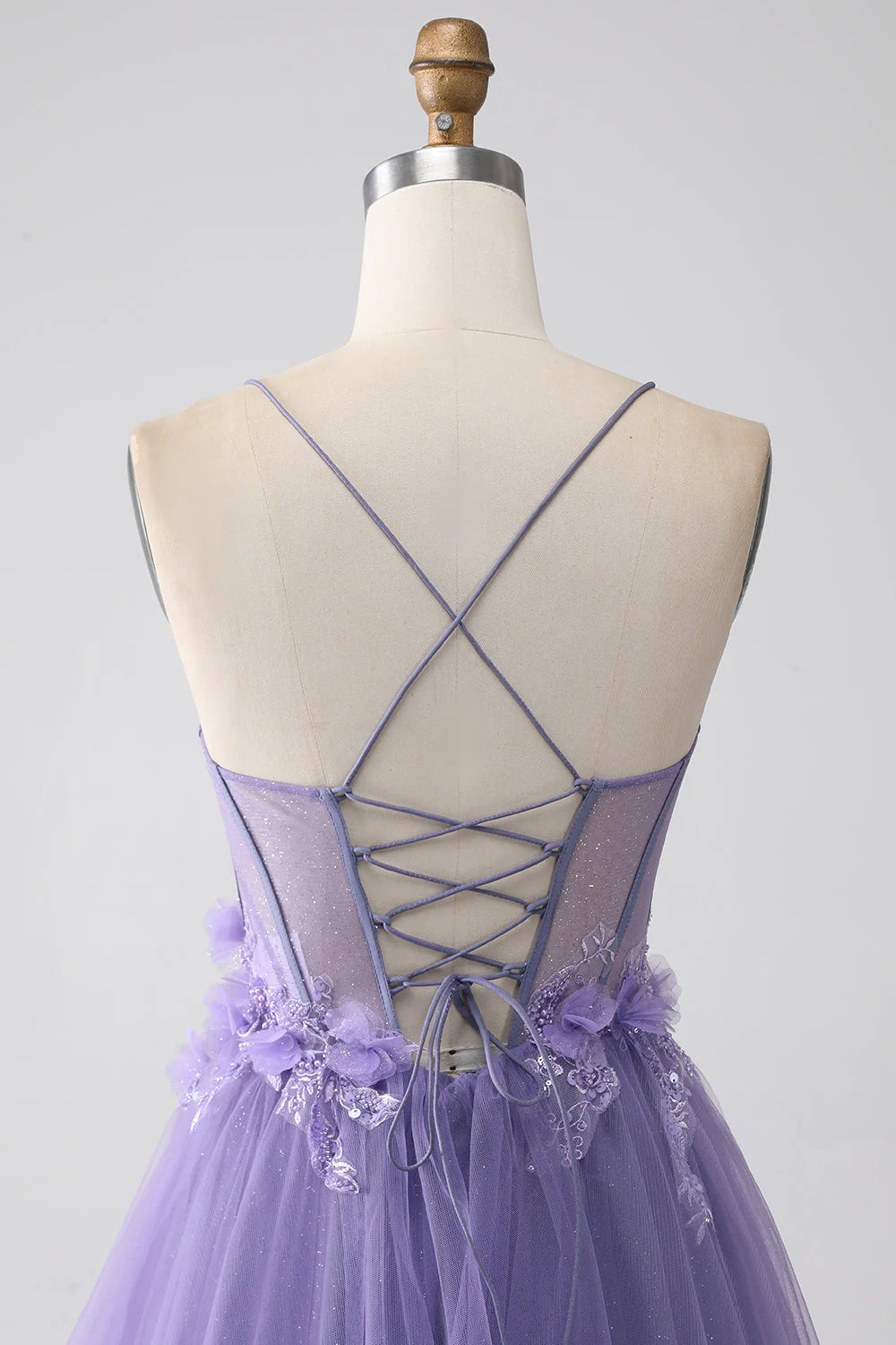 Amzcw A-Line Spaghetti Straps Corset Purple Prom Dress with 3D Flowers prom dresses shops