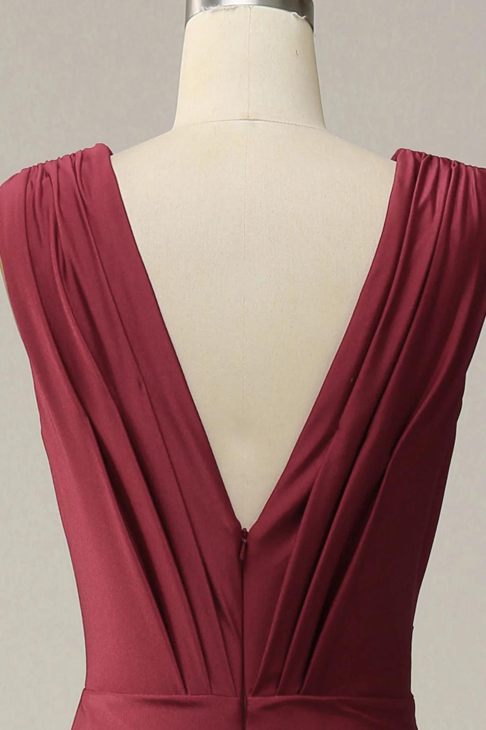 Mermaid Deep V Neck Burgundy Sleeveless Long Prom Dress