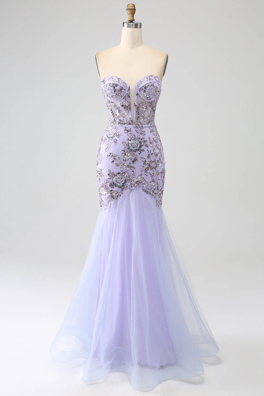 Amzcw Lilac Mermaid Strapless Corset Prom Dress with Beading