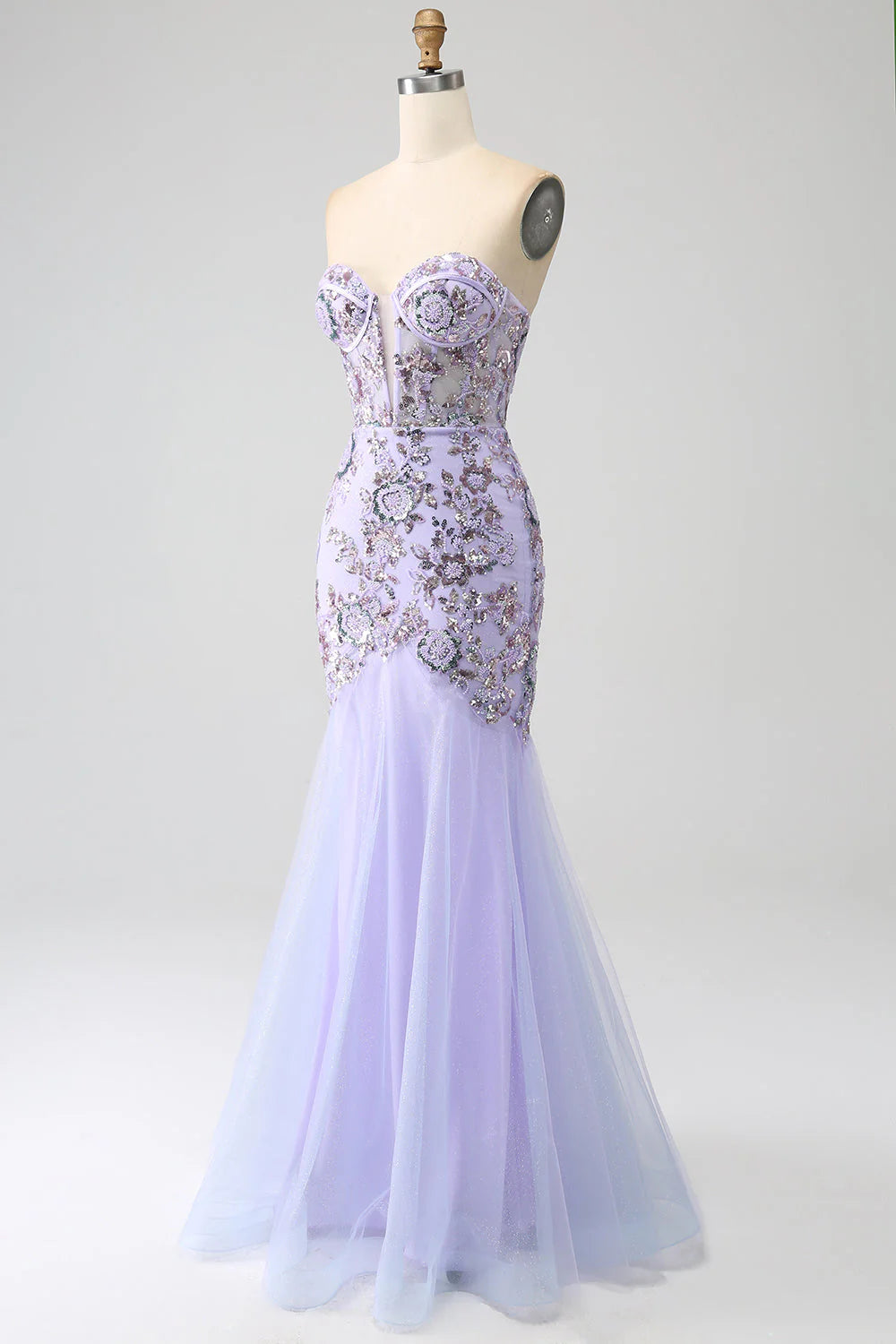 Amzcw Lilac Mermaid Strapless Corset Prom Dress with Beading