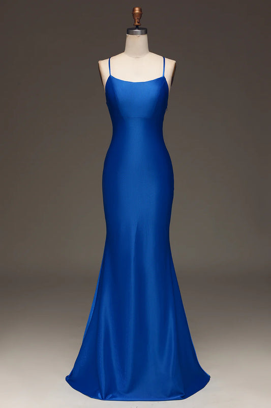 Amzcw Simple Royal Blue Satin Mermaid Long Prom Dress