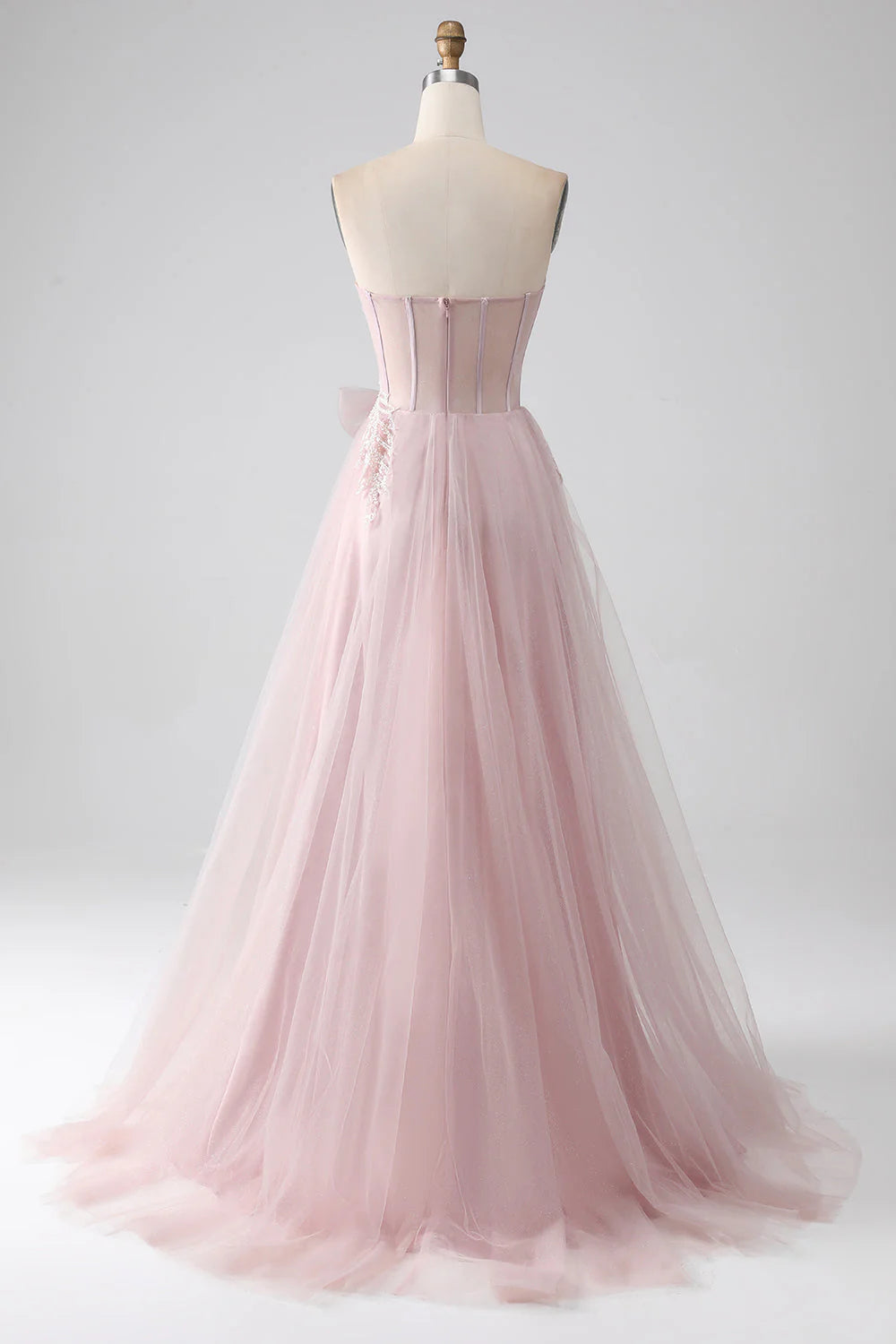 Amzcw Sparkly Blush A-Line Sweetheart Strapless Bow Tulle Prom Dress with Slit prom dresses shops