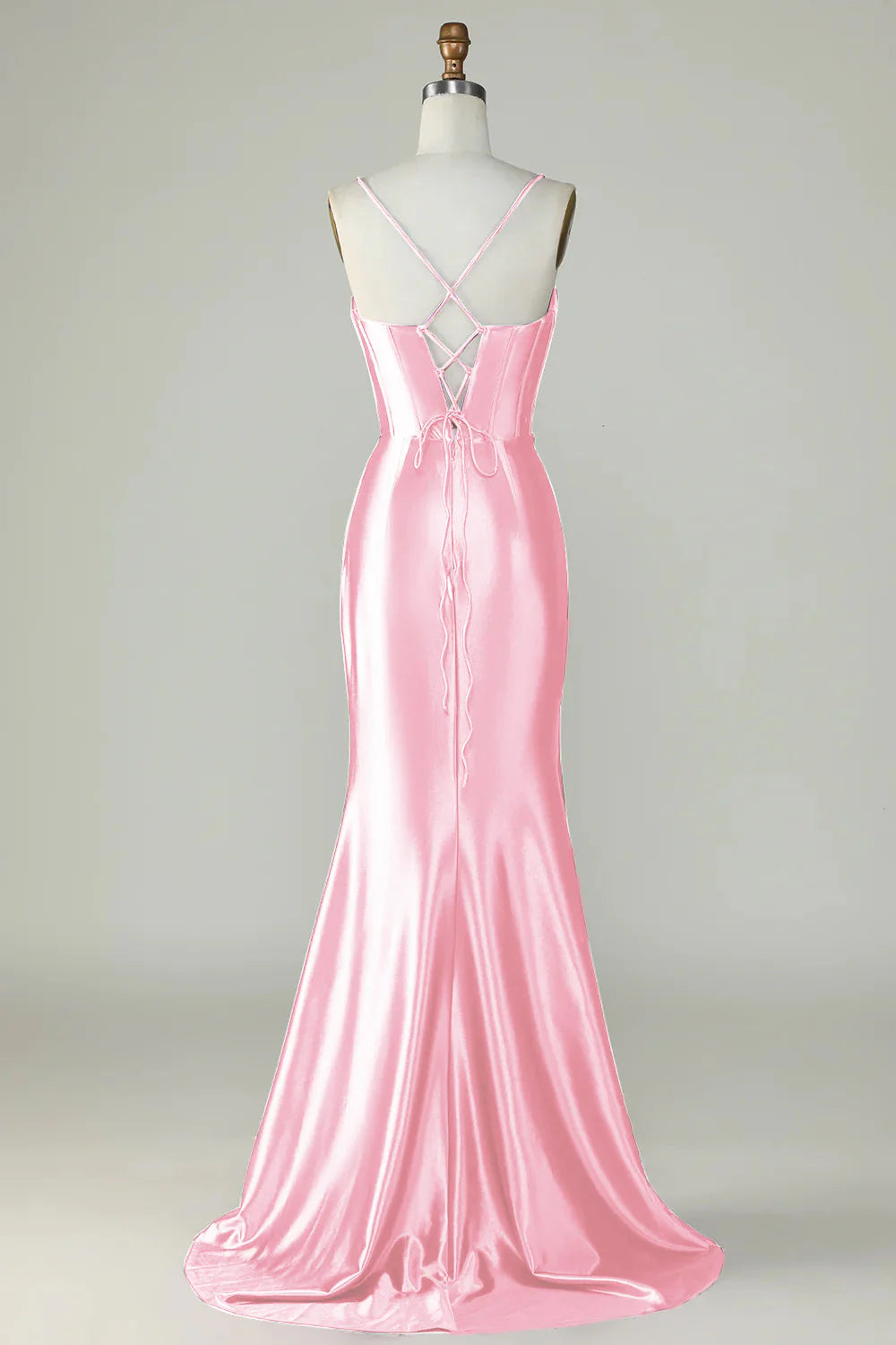 Amzcw Candy Pink Mermaid Spaghetti Straps Long Prom Dress With Slit prom dresses shops