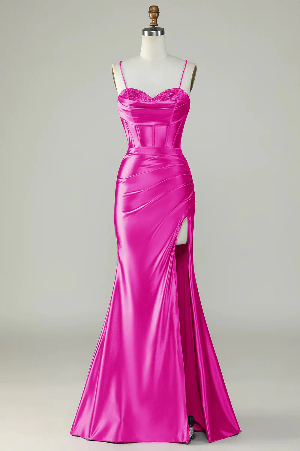 Amzcw Fuchsia Mermaid Spaghetti Straps Long Prom Dress With Slit prom dresses shops