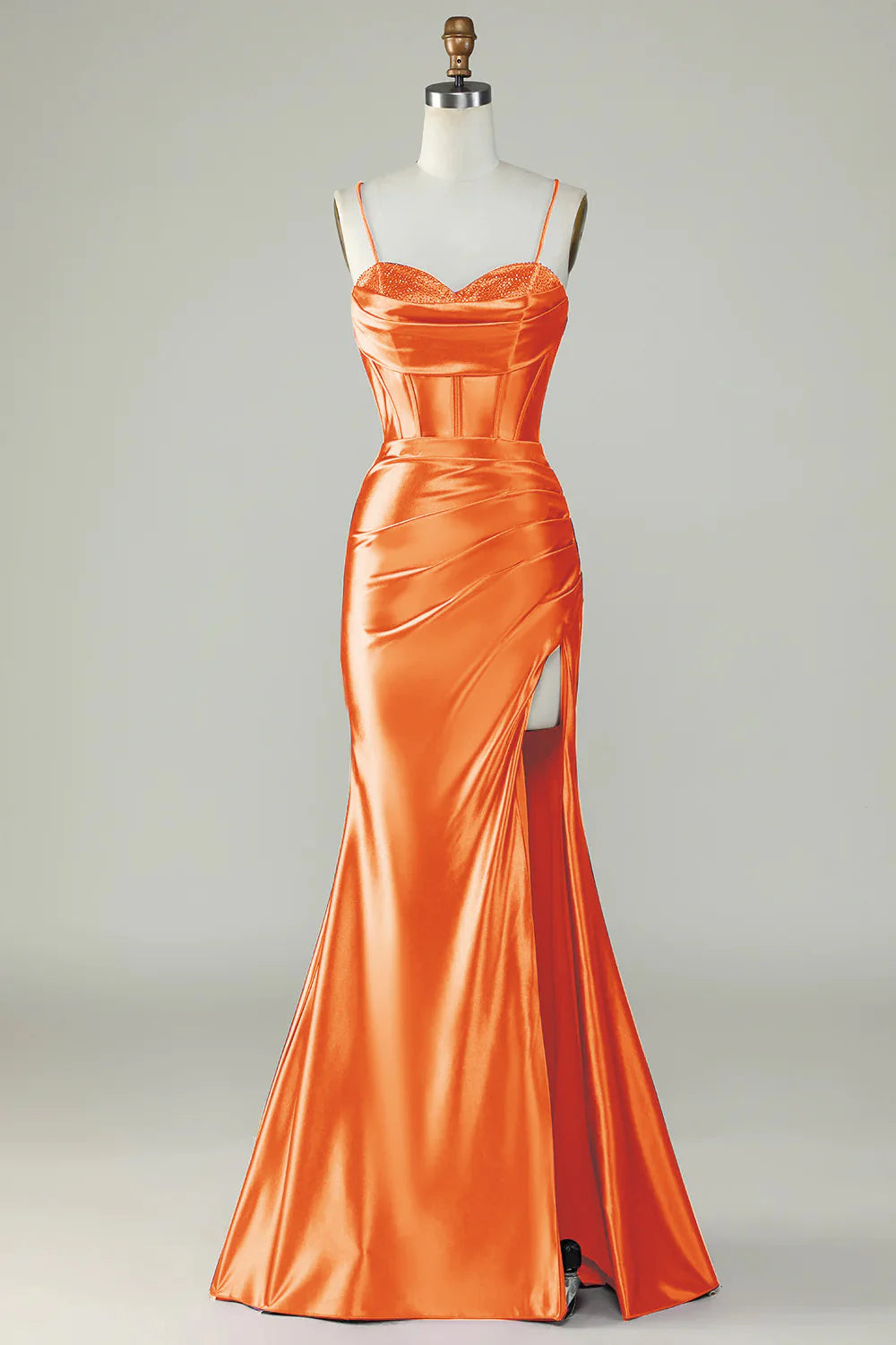 Amzcw Orange Mermaid Spaghetti Straps Long Prom Dress With Slit prom dresses shops