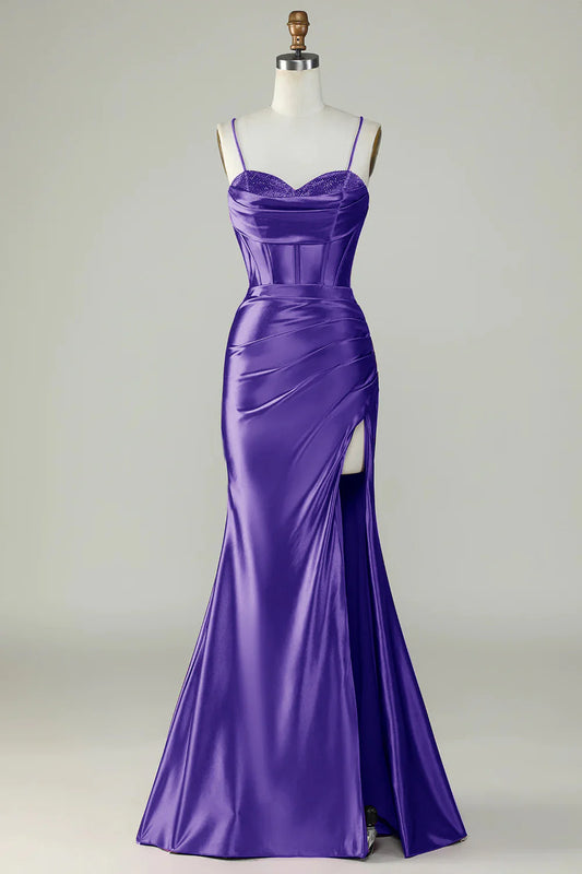 Amzcw Purple Mermaid Spaghetti Straps Long Prom Dress With Slit prom dresses shops