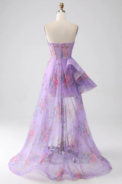 Amzcw Purple Printed A-Line Sweetheart Strapless Corset Prom Dress With Slit prom dresses shops