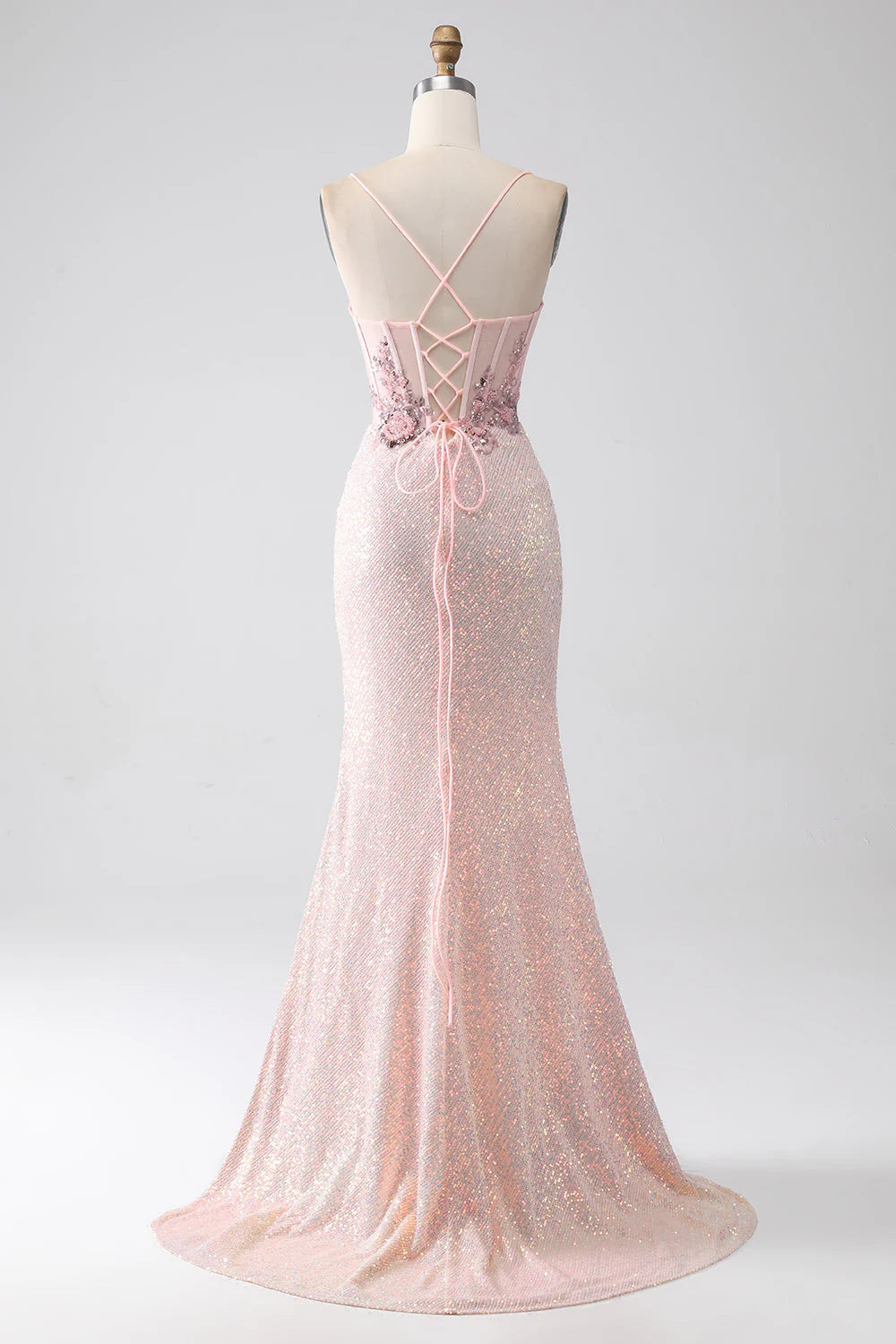 Amzcw Glitter Pink Mermaid Spaghetti Straps Beaded Prom Dress with Slit prom dresses shops