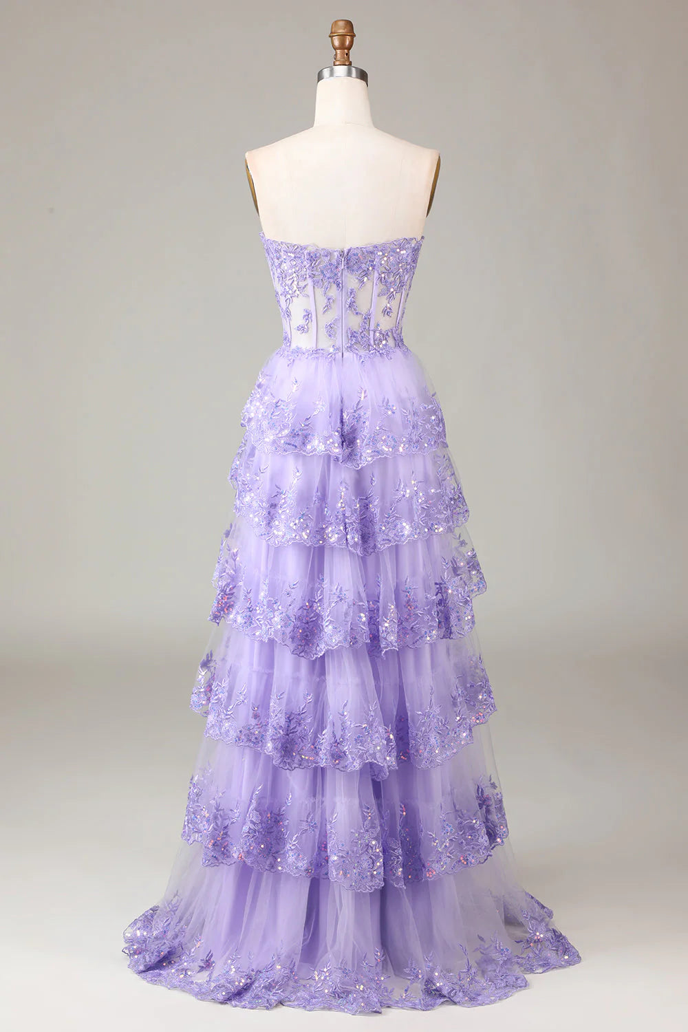 Amzcw Purple Princess A Line Sweetheart Tiered Sequin Tulle Prom Dress With Slit prom dresses shops