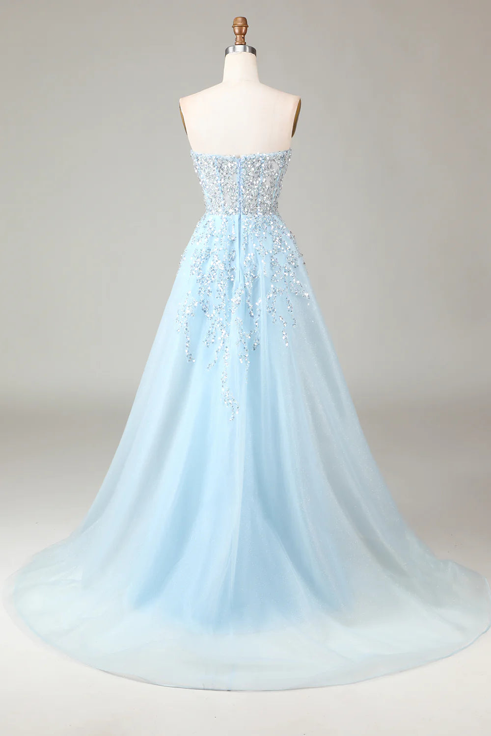 Amzcw Sparkly Light Blue A Line Sweetheart Long Prom Dress With Sequins long prom dresses with sleeves