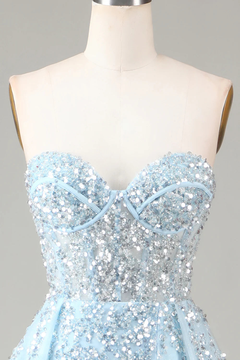 Amzcw Sparkly Light Blue A Line Sweetheart Long Prom Dress With Sequins long prom dresses with sleeves