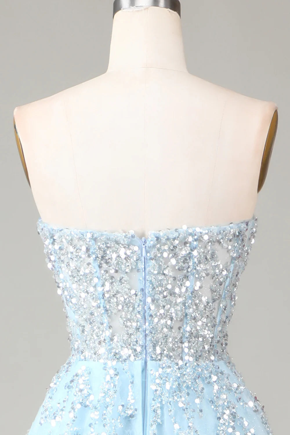 Amzcw Corset Blue Strapless A Line Prom Dress with Slit