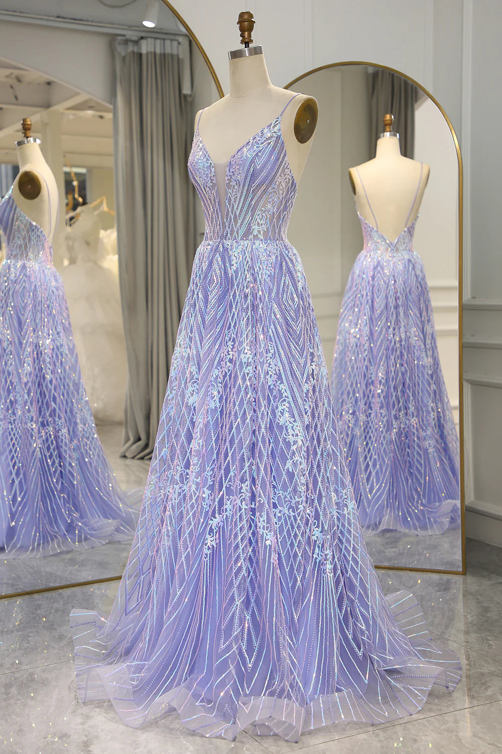 Amzcw Sparkly Lilac A-Line Backless Long Prom Dress With Appliques prom dresses with long sleeves