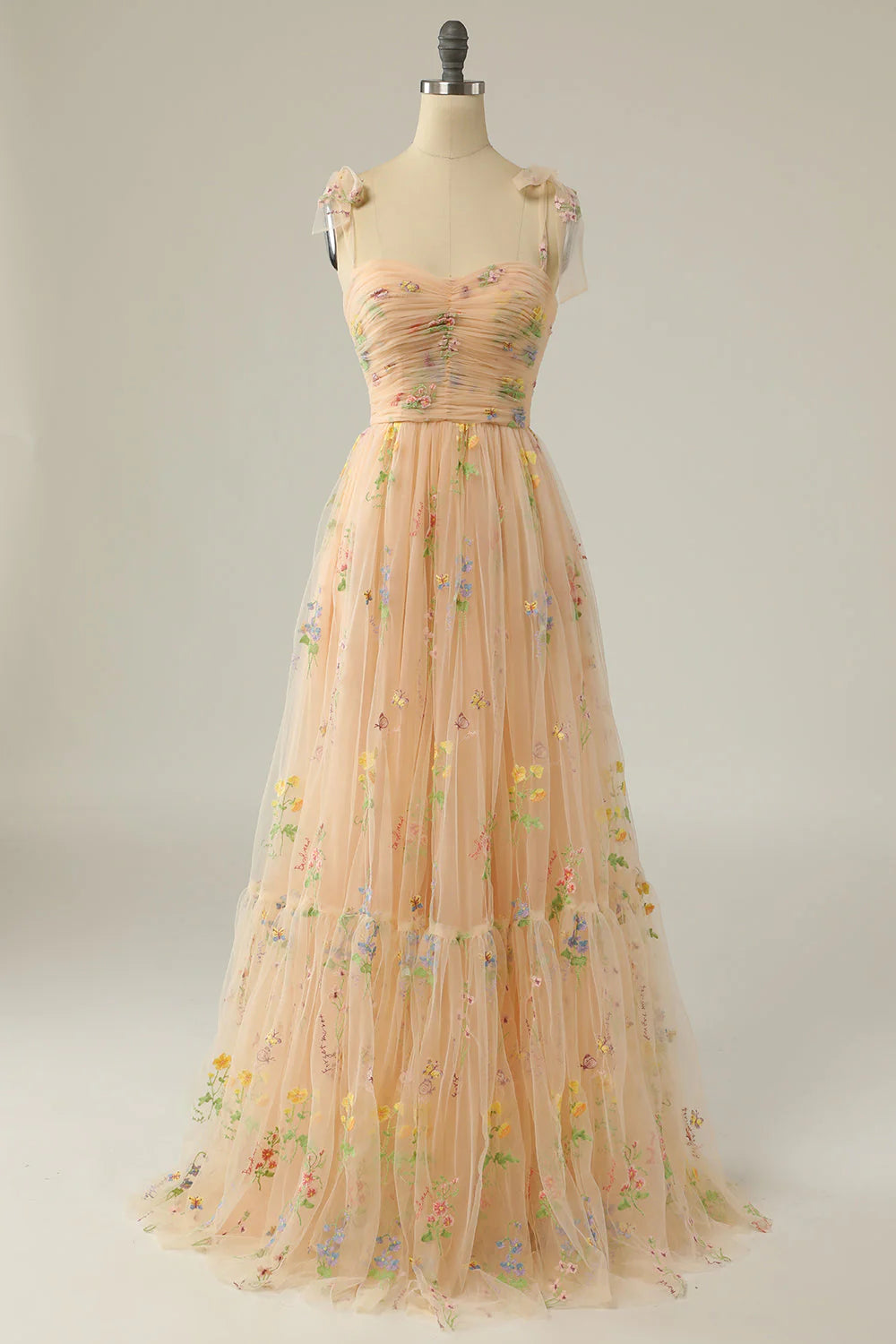 Champagne Embroidery Long Prom Dress