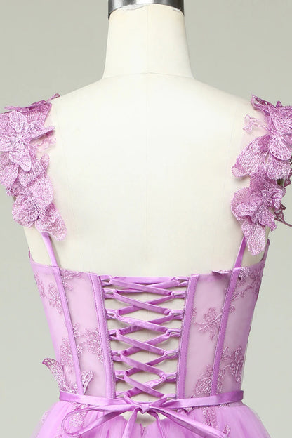 Amzcw Purple A Line Butterflies Appliques Prom Dress