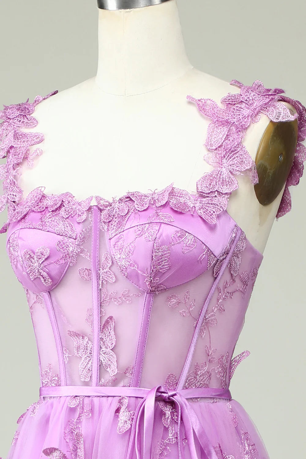 Amzcw Purple A Line Butterflies Appliques Prom Dress