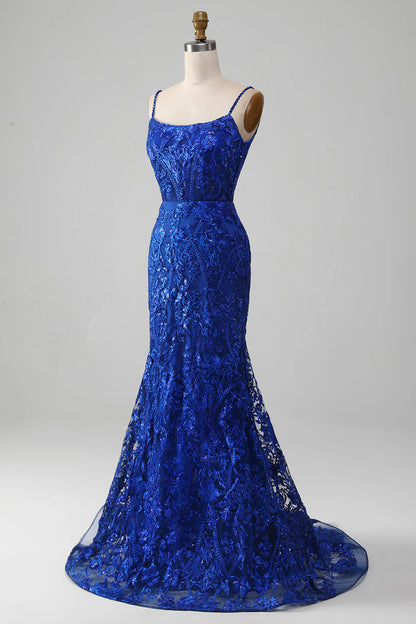 Amzcw Royal Blue Mermaid Sparkly Long Prom Dress With Appliques long prom dresses with sleeves