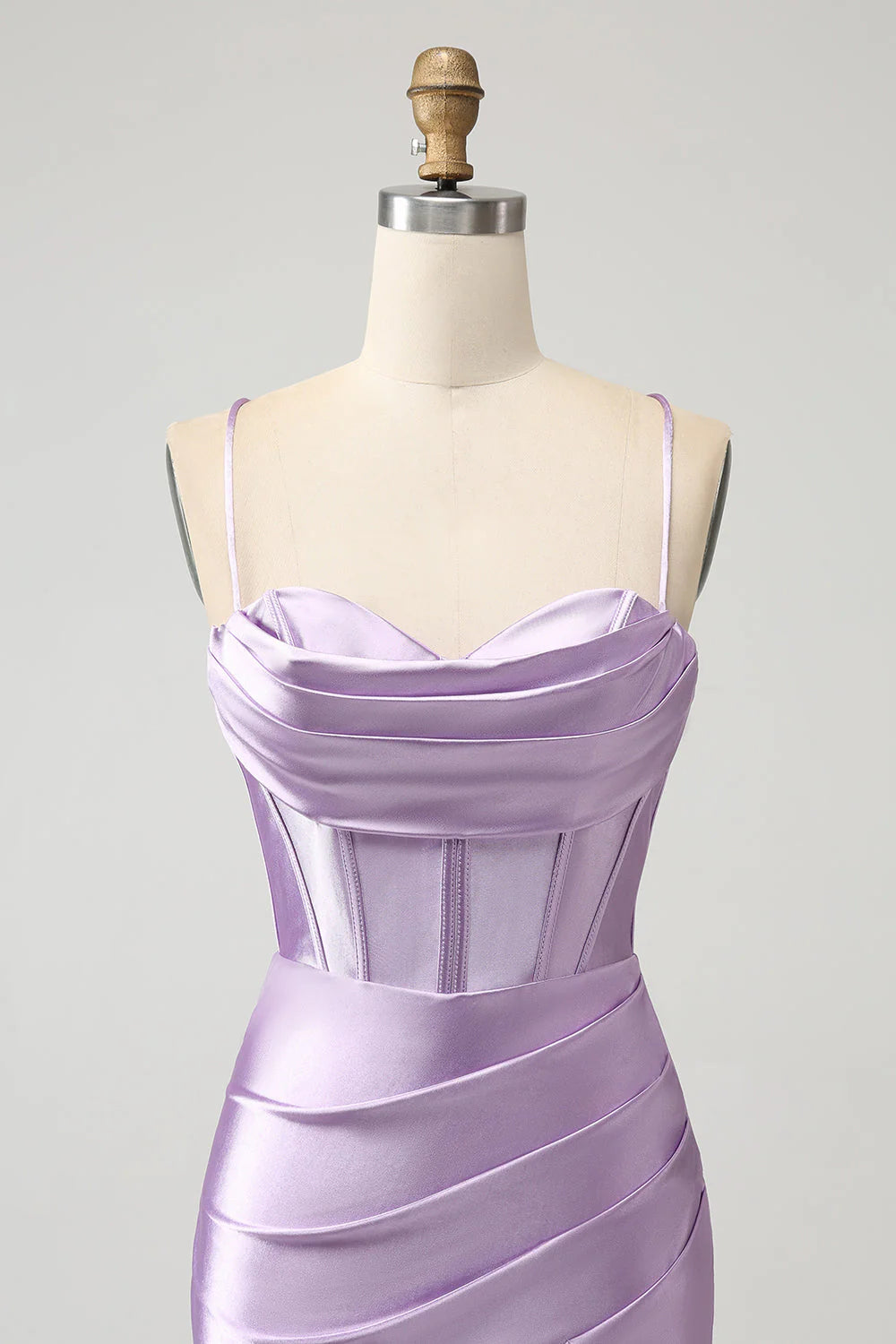 Amzcw Lilac Bodycon Spaghetti Straps Corset Satin Short Homecoming Dress