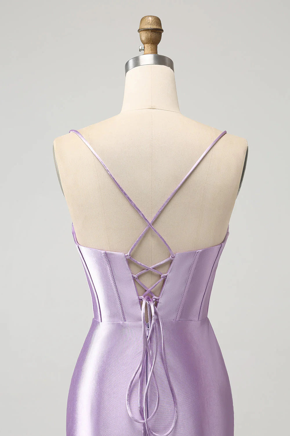 Amzcw Lilac Bodycon Spaghetti Straps Corset Satin Short Homecoming Dress