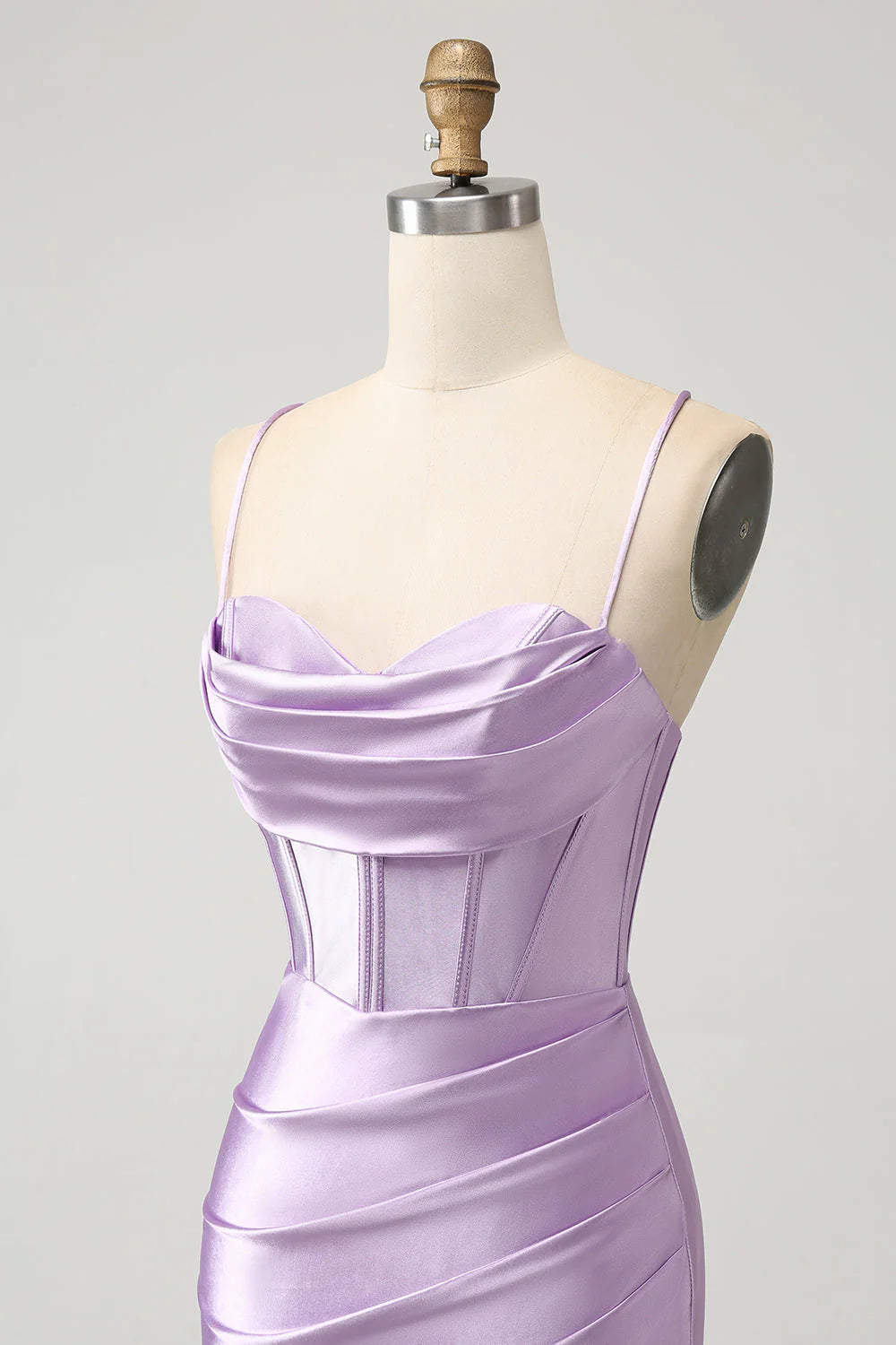 Amzcw Lilac Bodycon Spaghetti Straps Corset Satin Short Homecoming Dress