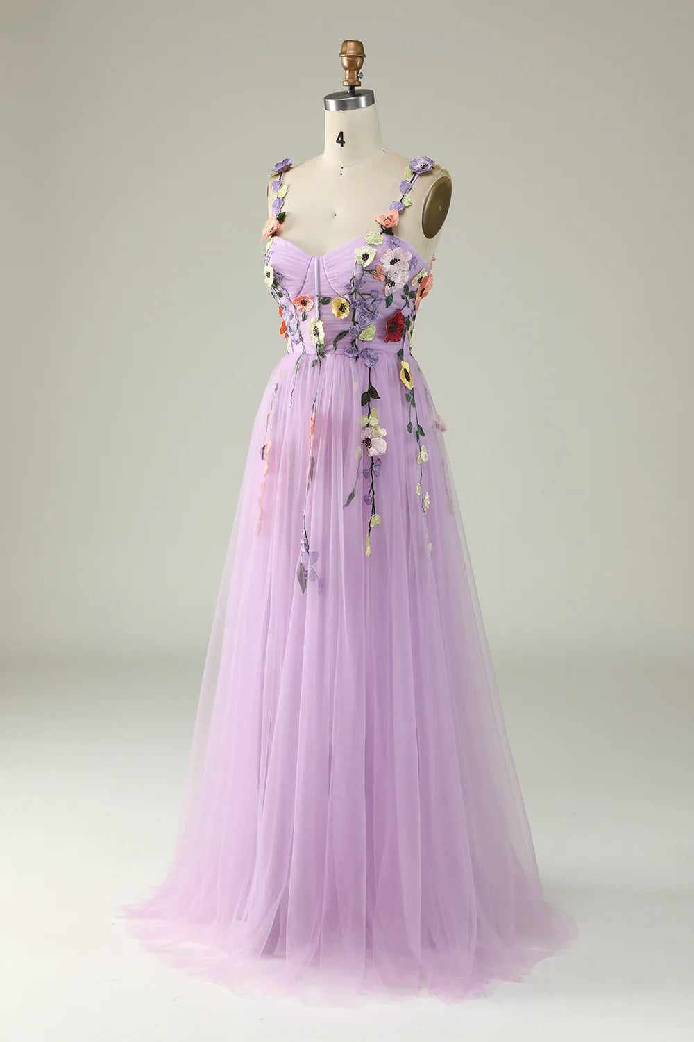 Champagne Spaghetti Straps Prom Dress With 3D Flowers