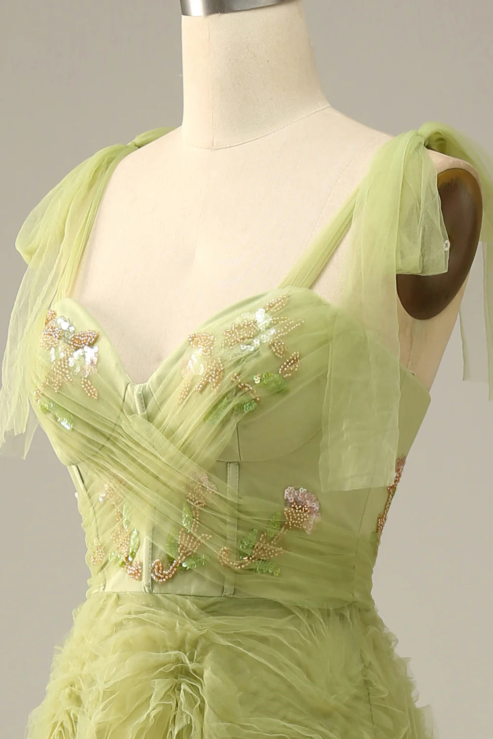 Light Green A-Line Prom Dress With Embroidery