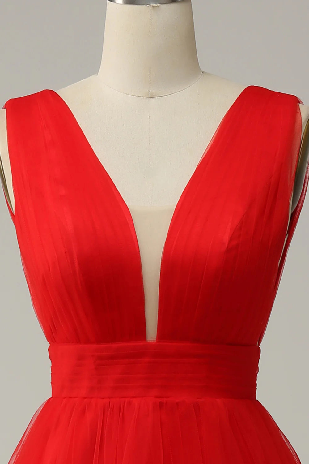 Red A Line Deep V Neck Midi Prom Dress with Open Back