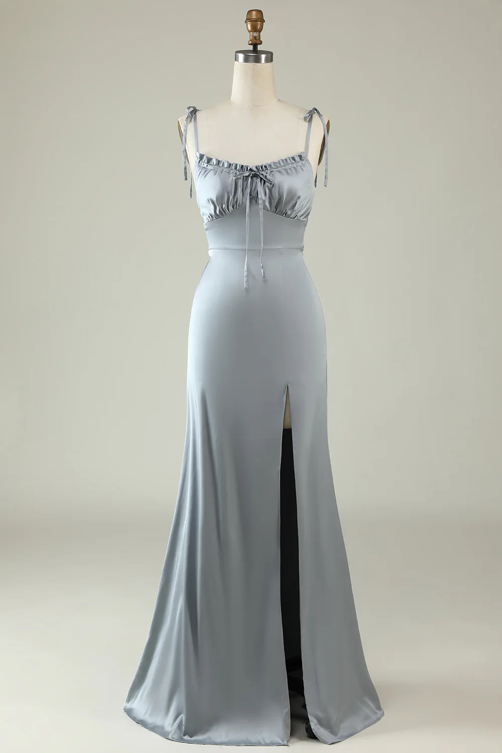 Amzcw Spaghetti Straps Satin Grey Bridesmaid Dress with Slit