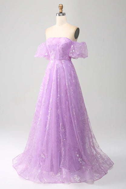 Amzcw Lilac A Line Strapless Sparkly Sequin Long Prom Dress prom clothing