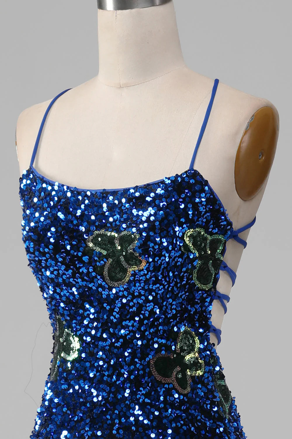 Amzcw Royal Blue Mermaid Spaghetti Straps Sequins Prom Dress With Slit prom clothing