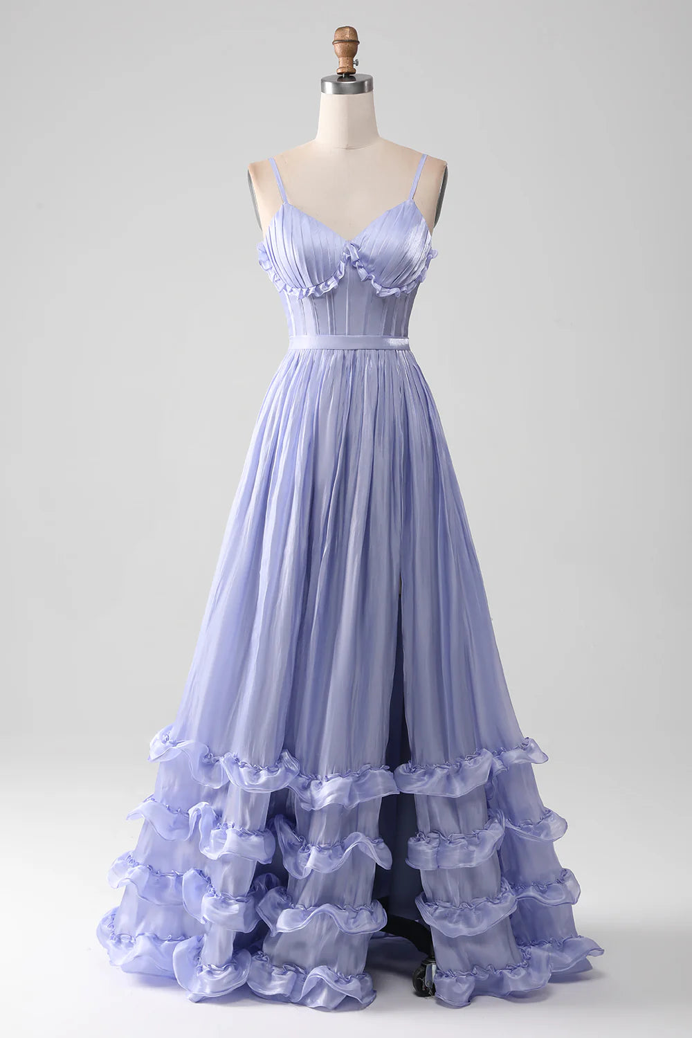 Amzcw Lavender A Line Tiered Long Corset Pleated Prom Dress With Slit prom clothing