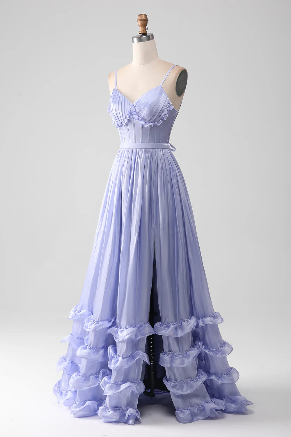 Amzcw Lavender A Line Tiered Long Corset Pleated Prom Dress With Slit prom clothing