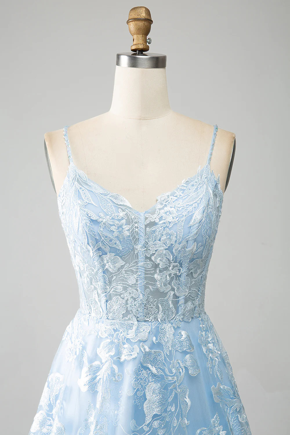 Amzcw Sky Blue A Line Spaghetti Straps Corset Tulle Prom Dress With Appliques prom dresses shops