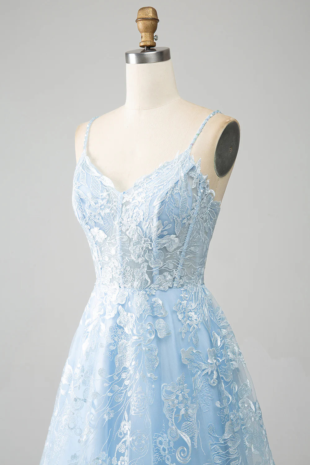 Amzcw Sky Blue A Line Spaghetti Straps Corset Tulle Prom Dress With Appliques prom dresses shops