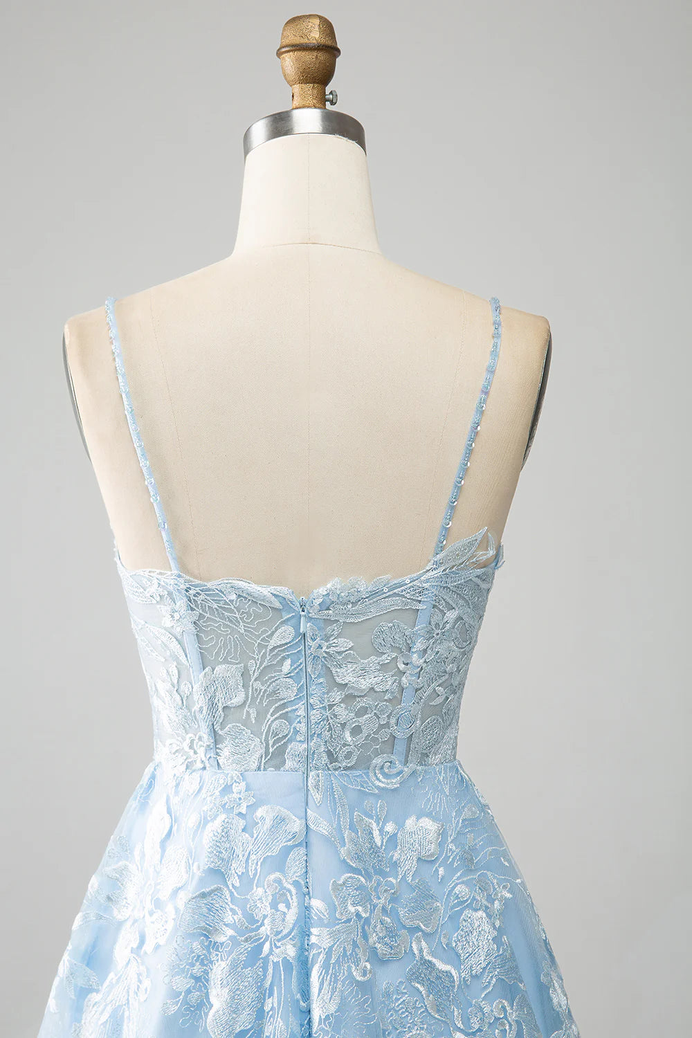 Amzcw Sky Blue A Line Spaghetti Straps Corset Tulle Prom Dress With Appliques prom dresses shops