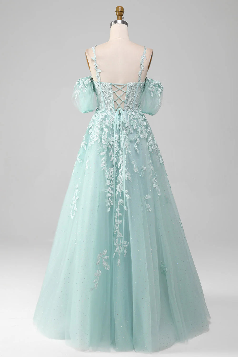 Amzcw Ball-Gown Off The Shoulder Beaded Mint Prom Dress With Appliques prom clothing