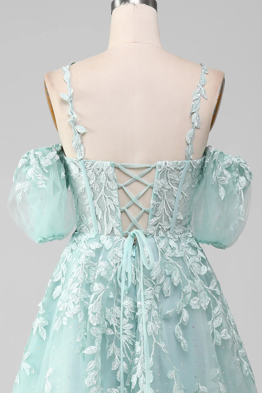 Amzcw Ball-Gown Off The Shoulder Beaded Mint Prom Dress With Appliques prom clothing