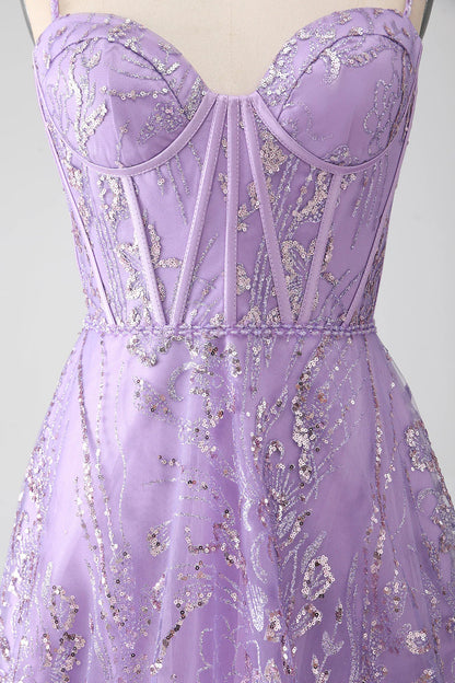 Amzcw A-Line Spaghetti Straps Lilac Corset Prom Dress with Sequins prom dresses shops