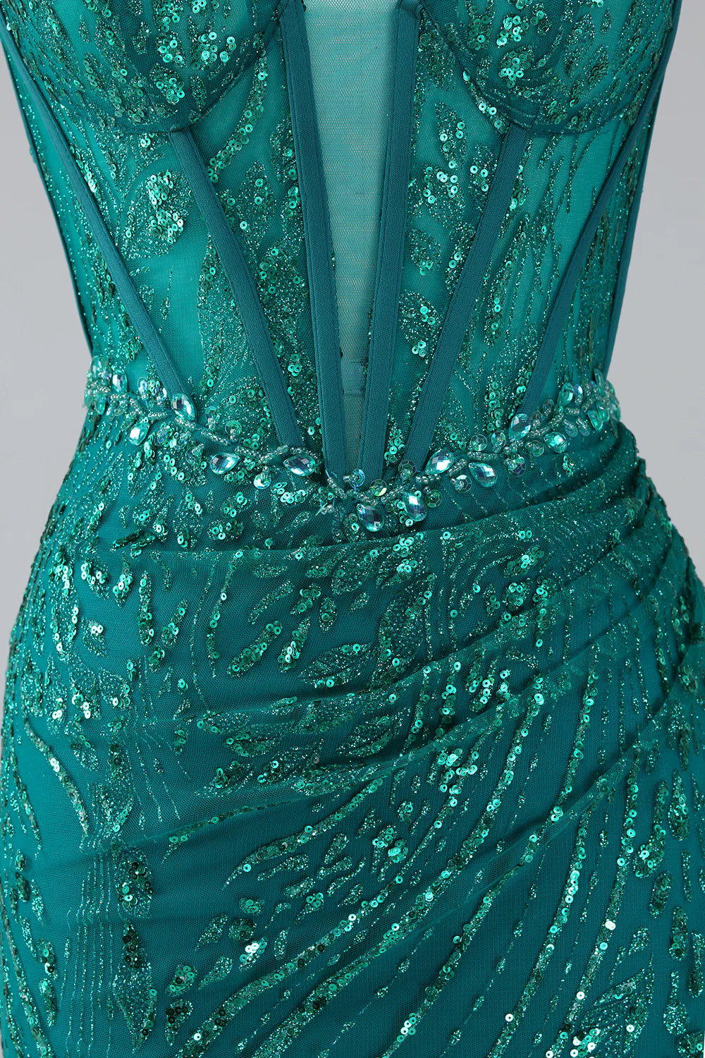 Amzcw Sparkly Dark Green Mermaid Spaghetti Straps Sequin Corset Long Prom Dress With Slit prom dresses shops