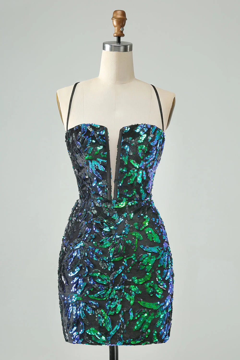 Amzcw Pretty Green Black Bodycon Sparkly Sequin Short Homecoming Dress