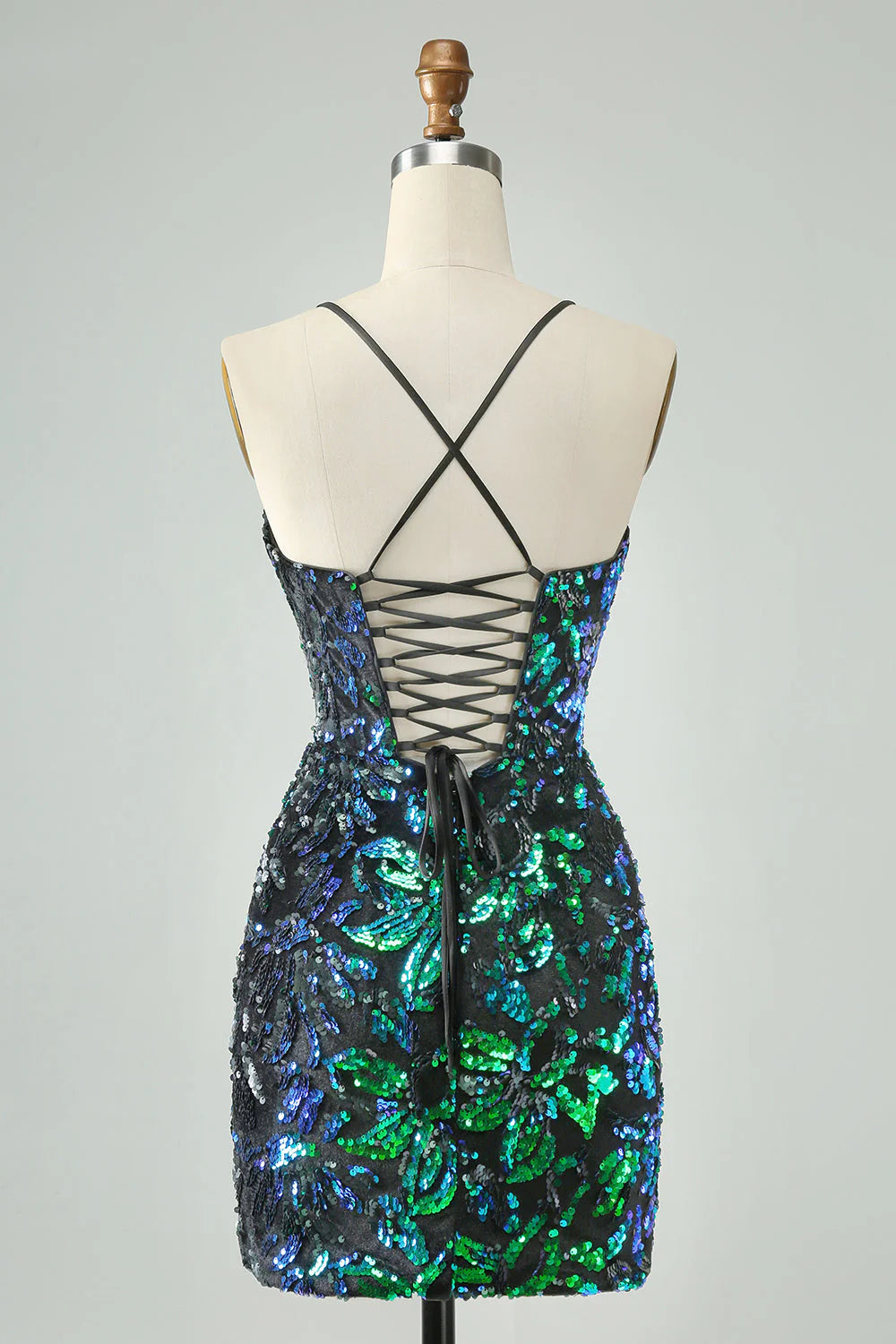 Amzcw Pretty Green Black Bodycon Sparkly Sequin Short Homecoming Dress