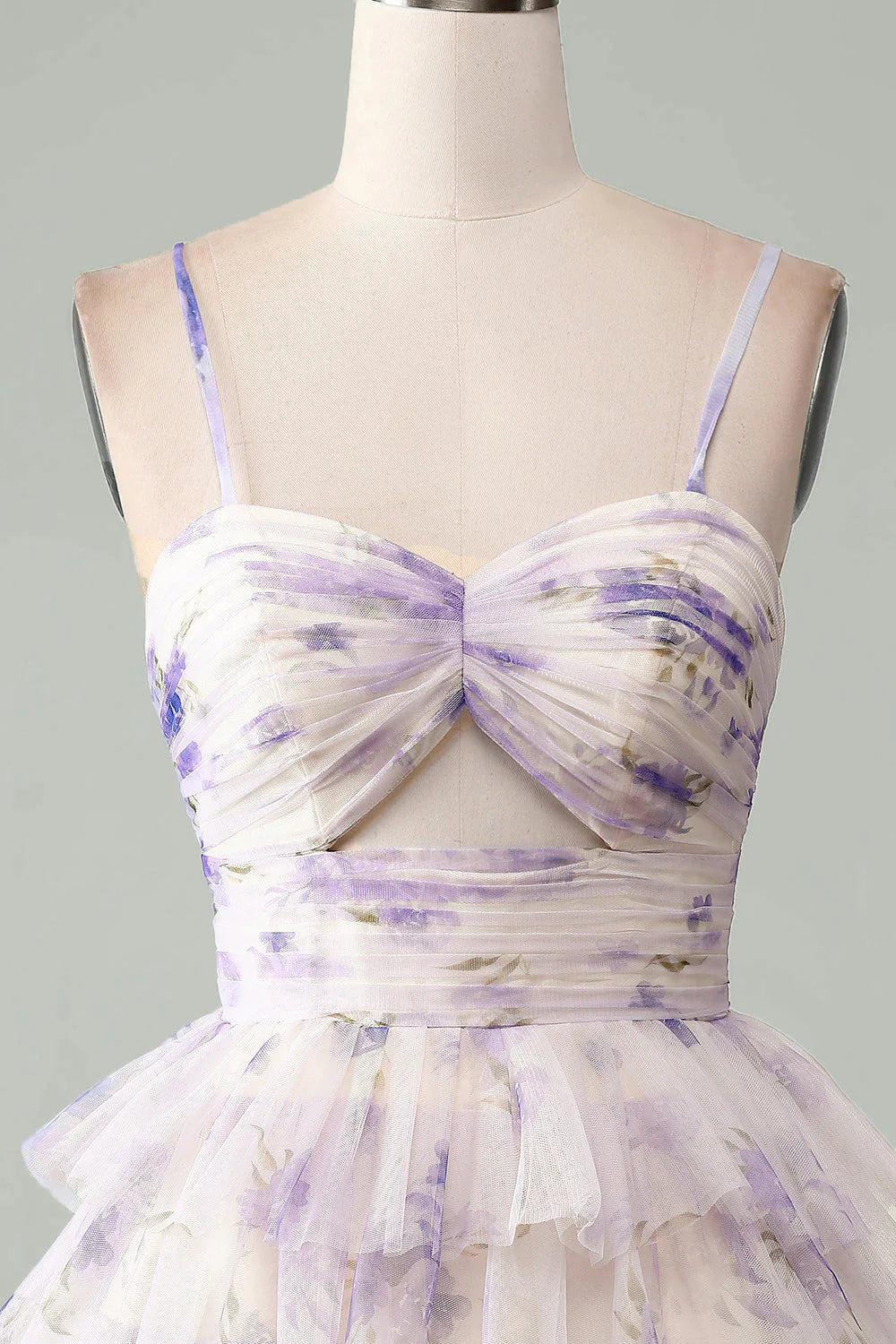 Amzcw Lavender Flower A-Line Spaghetti Straps Tiered Pleated Short Homecoming Dress