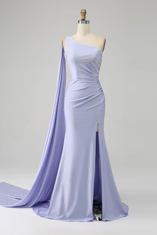 Amzcw Lilac Mermaid One Shoulder Backless Long Prom Dress with Slit prom dresses shops