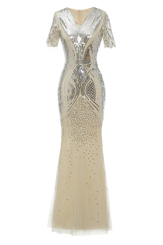 Apricot Sequins 1920s Prom Dress