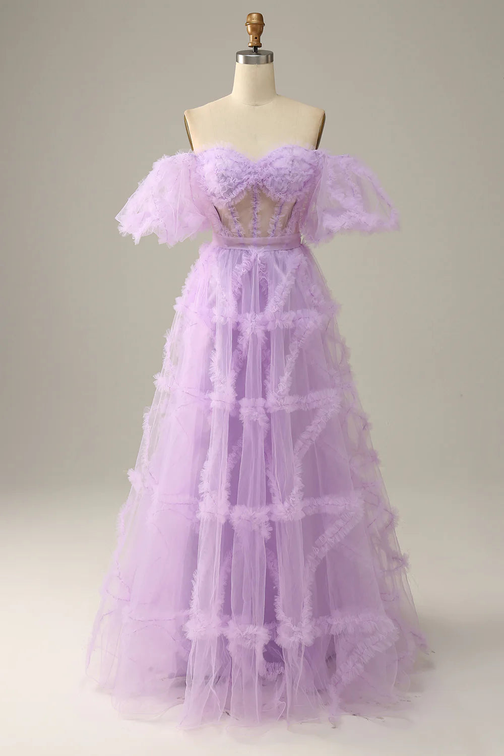 Purple Tulle Off The Shoulder Prom Dress