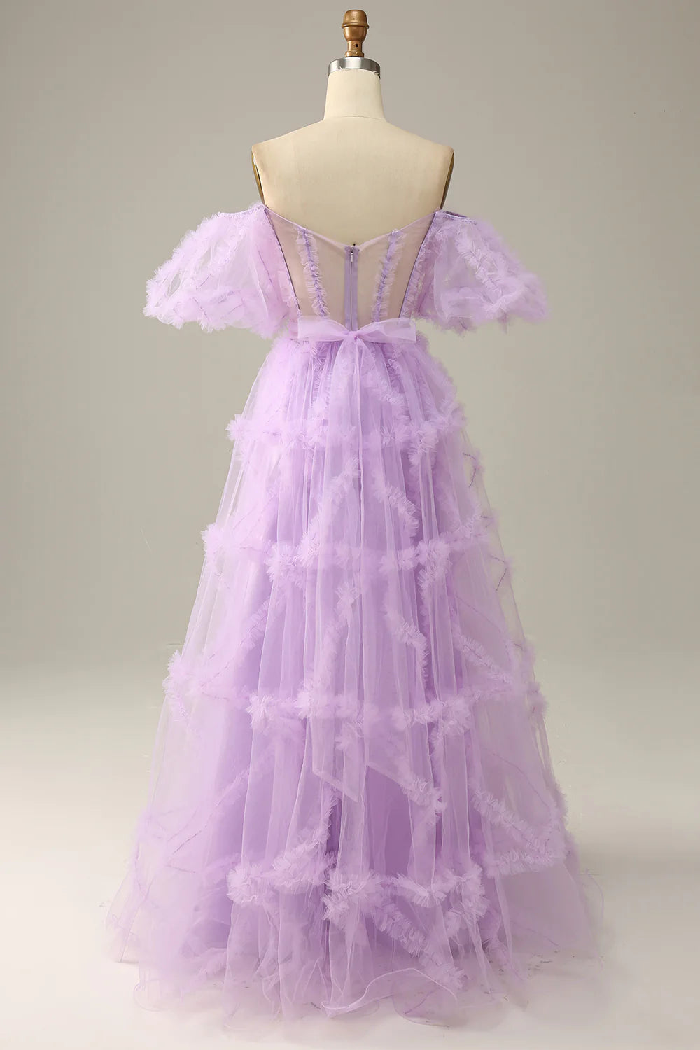 Purple Tulle Off The Shoulder Prom Dress