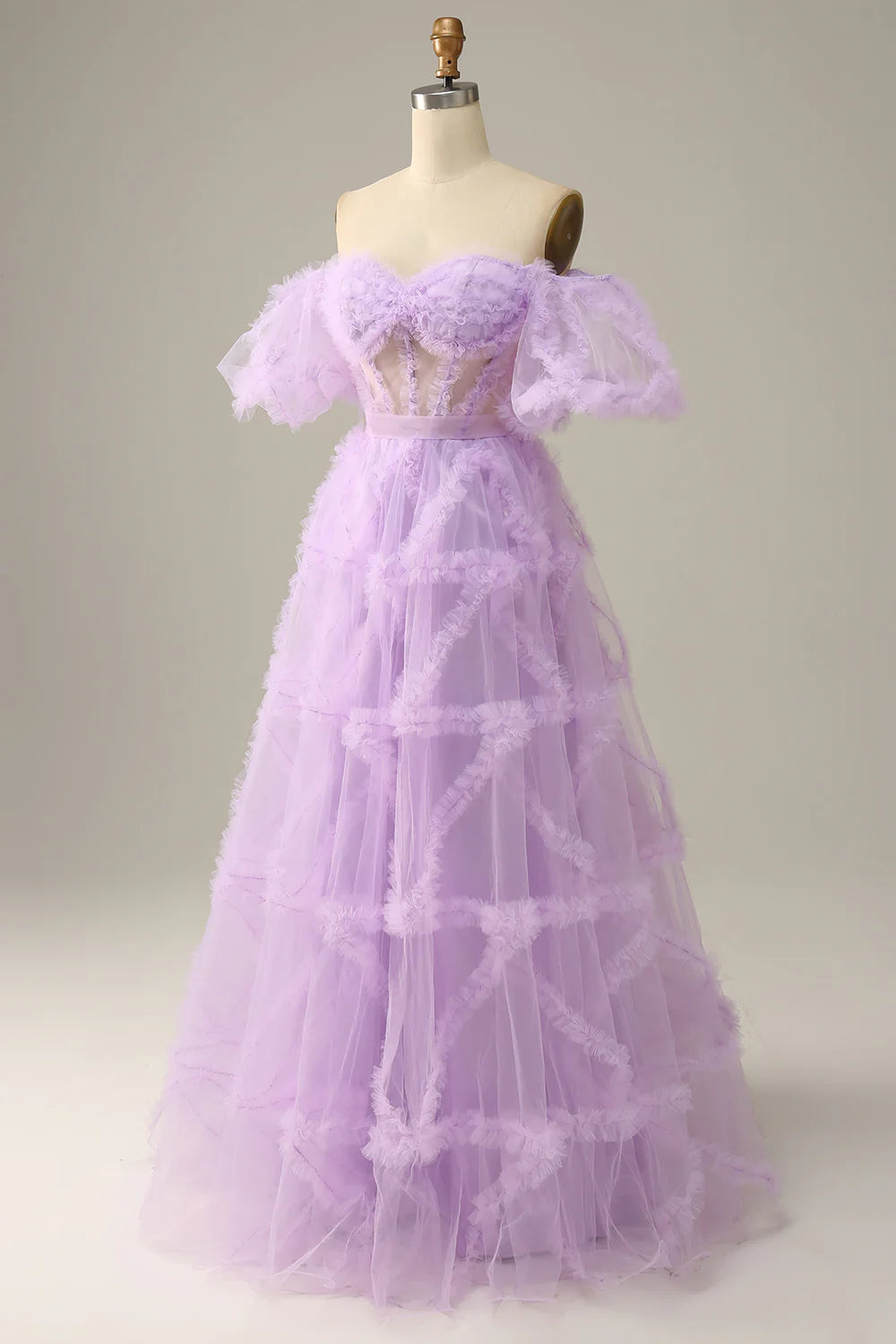 Purple Tulle Off The Shoulder Prom Dress